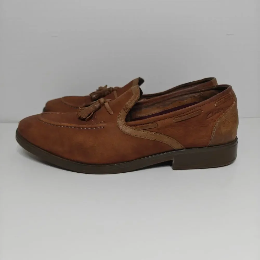 Clarks Collection Men Size 12 Brown Leather Tassel Loafers Cushion Ortholite